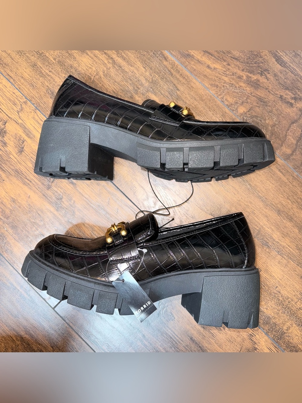 torrid Black Croc-Embossed Chunky Platform Loafers with Gold Hardware